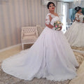 vestido de casamento Wedding Dress Plus Size Illusion Long Sleeve Pearls Beading Appliques White Bridal Gowns vestido de noiva