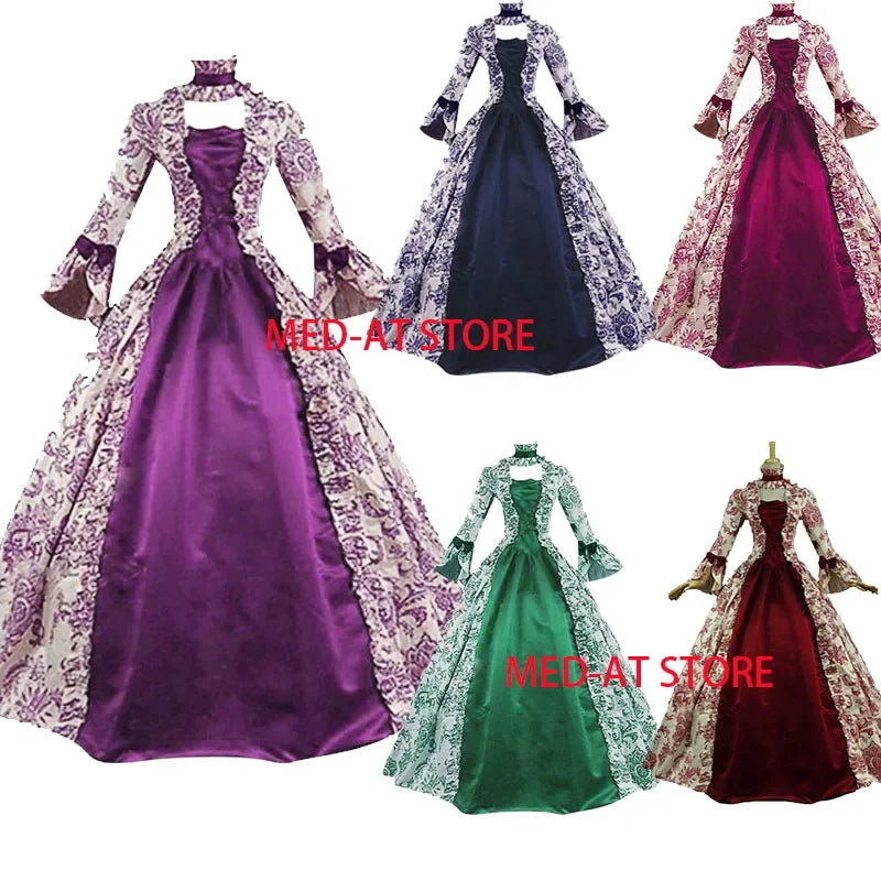 Plus Size Women Medieval  Marie Antoinette Cosplay Dress Purple Victorian Party Court Gown Renaissance Gothic Floral Robe