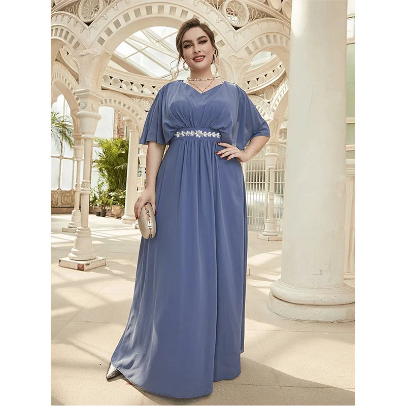 Plus Size Chiffon Pleated Loose Dress 5XL6XL Big Size 2023 Summer Shawl Short Sleeve Multicolor Elegant Maxi Dress for Women