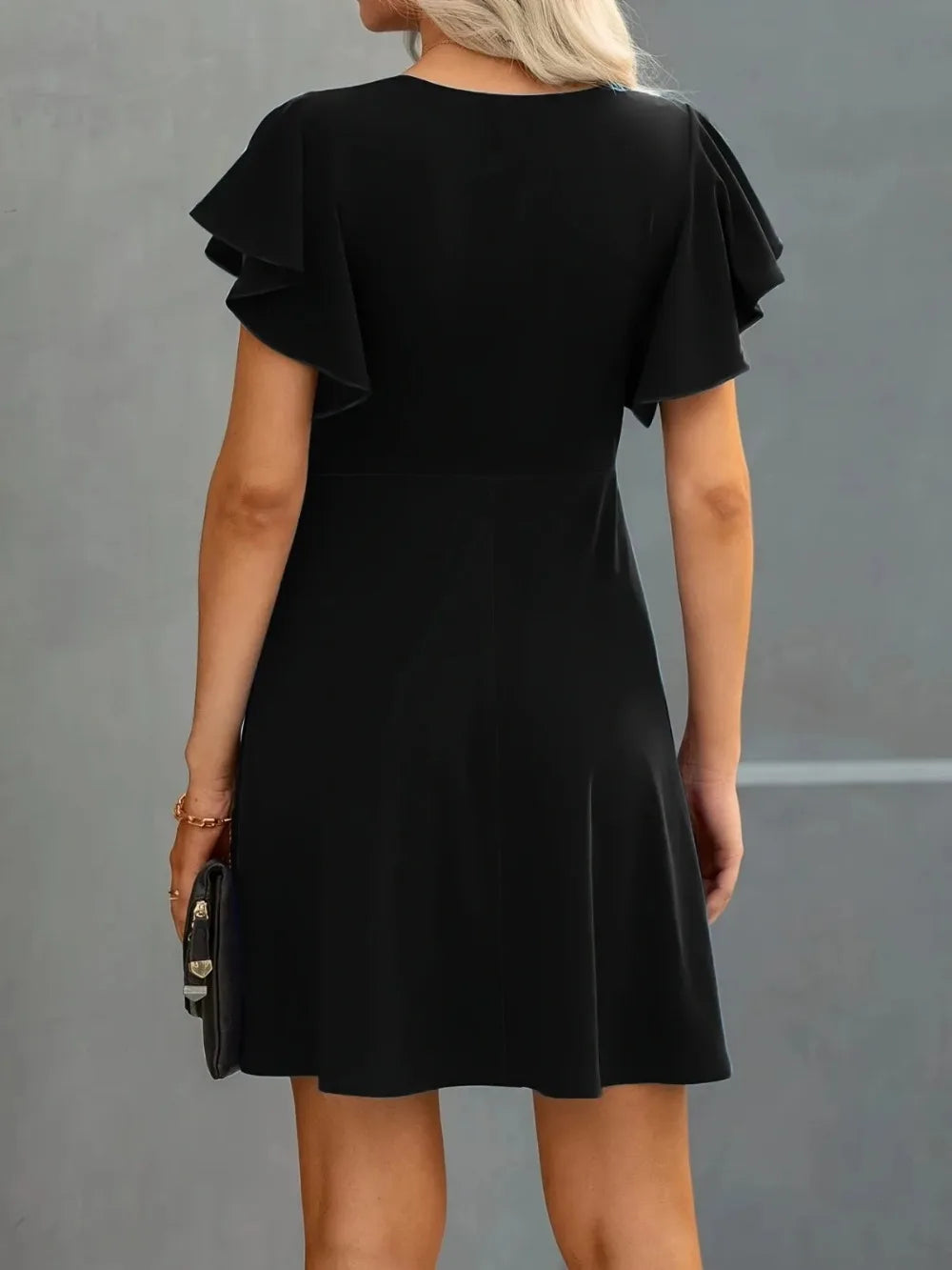 Plus Size Elegant Cocktail Women's Party Dresses Spring Summer Floral Ruffle Sleeve Crew Neck High Waist Flowy A Line Mini Dress