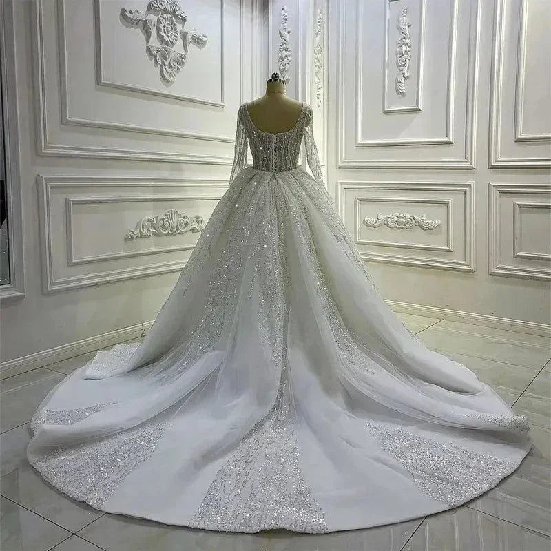 Customzied Luxury Glitter Modern Sweetheart Heavy Bead Rhinestone Mermaid Wedding Dress Overskirt Long Sleeves Bridal Gowns