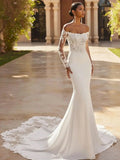 Gorgeous White Wedding Dresses Off Shoulder Full Sleeve Robes de Soriee with Lace Appliques Long Vestido De Noiva Customized