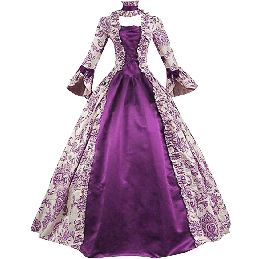 Plus Size Women Medieval  Marie Antoinette Cosplay Dress Purple Victorian Party Court Gown Renaissance Gothic Floral Robe