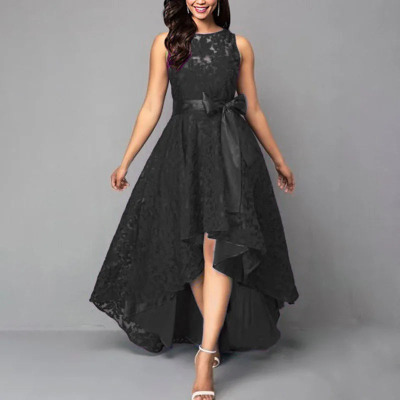 2026 Women's Wedding Bridesmaid Dress Elegant Lace Evening Sweet Party Dress Plus Size Slim High Waist Bow Maxi Dresses Female