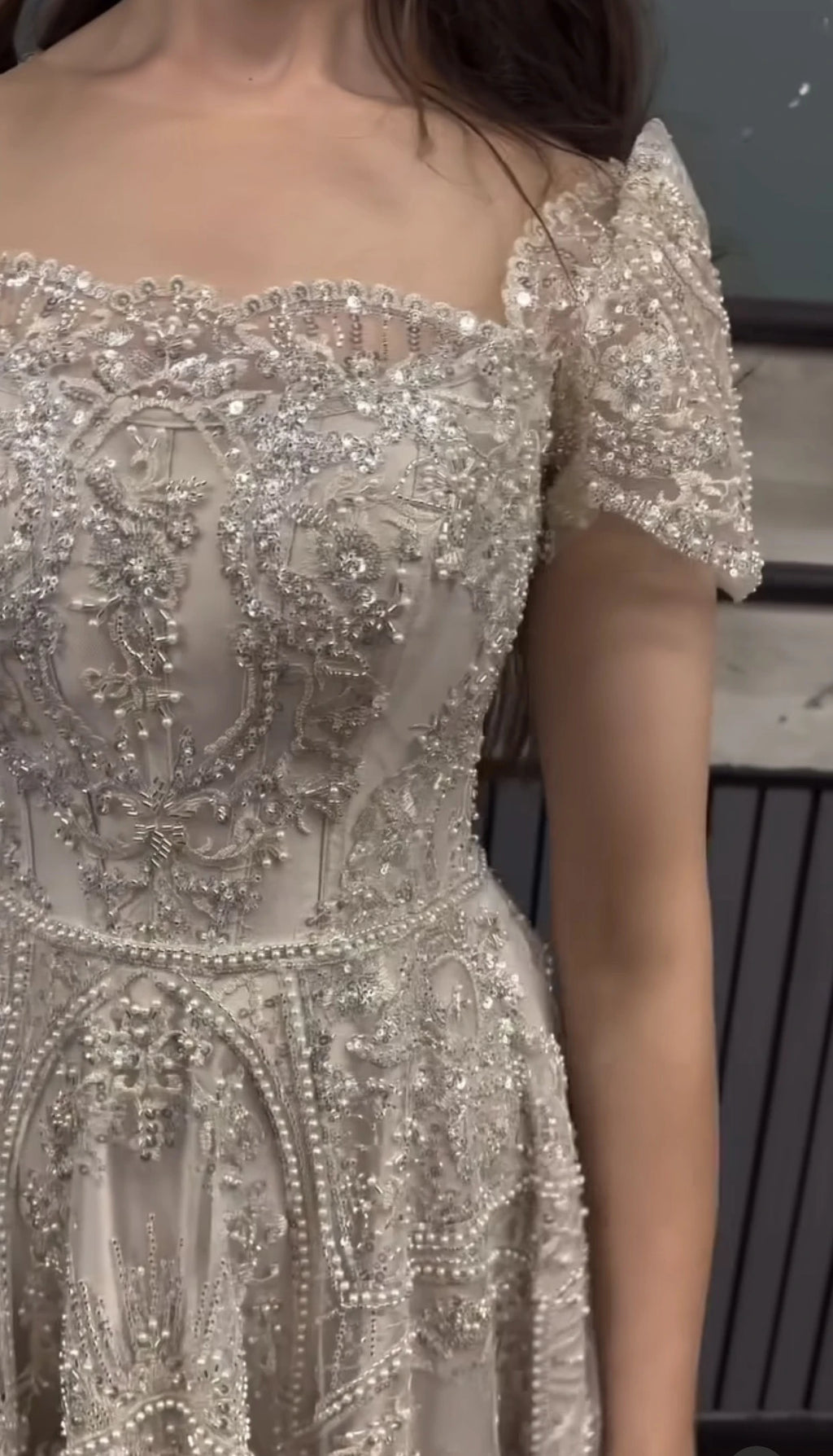 Plus Size Vows Customized Bridesmaid Full Beaded Sequins Stones Bodice Short Sleeve A-line Maxi Gown Wedding Engagement Dresses