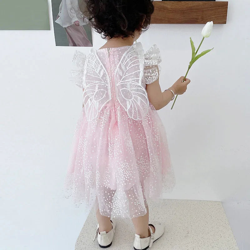 Wedding Princess Dress Kid Girl Clothes Butterfly Mesh Birthday Party Costume Toddler Girl Outfit Baby Children Dress Suit A1061