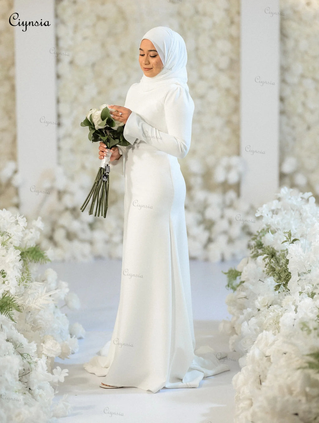 Modest Muslim Wedding Dresses Mermaid Soft Satin Simple Hijab Bridal Gowns for Bride Robe De Mariée 2026 New Customized