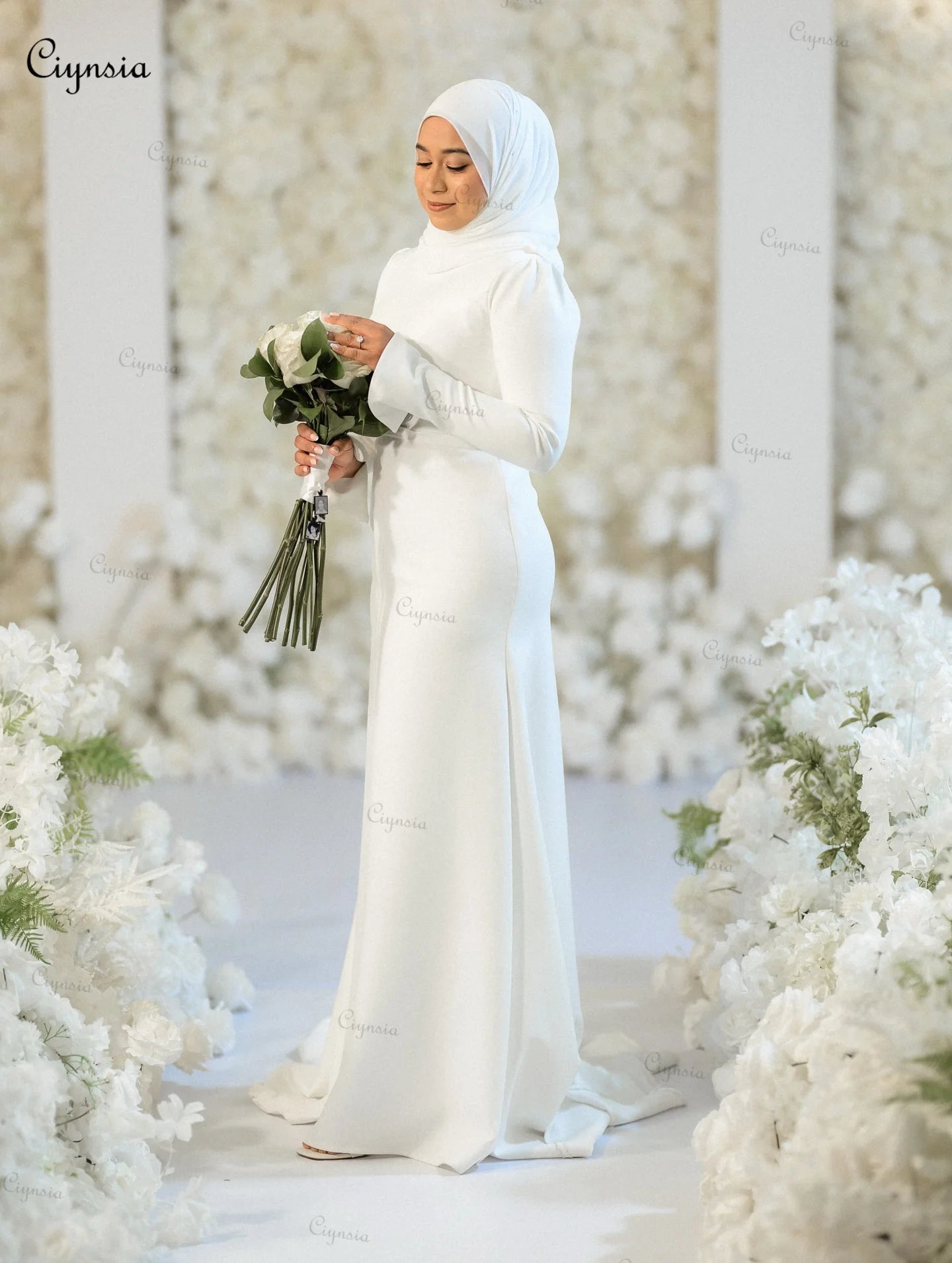 Modest Muslim Wedding Dresses Mermaid Soft Satin Simple Hijab Bridal Gowns for Bride Robe De Mariée 2026 New Customized