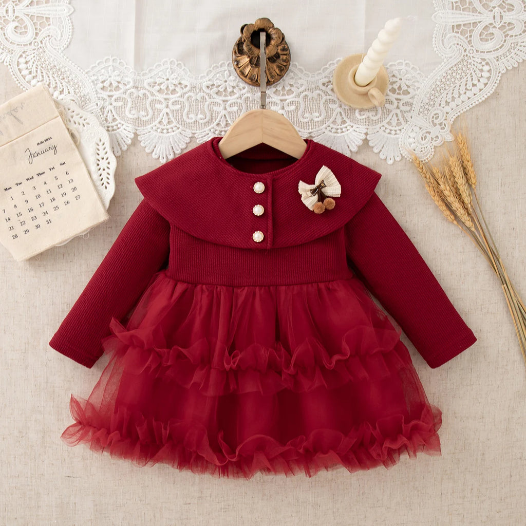 Girls' Dresses Spring/Fall Bow-Tie Tulle Baby Girl Dresses Adorable Wedding Flower Girl Outfits Baby Girl Clothes