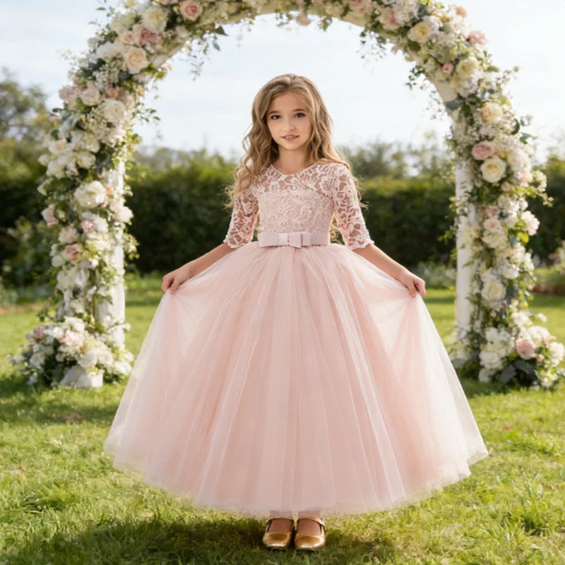 Teenager Girls White Bridesmaid Dresses Wedding Birthday Party Ball Gown Flower Girls First Communion Costume 3 to 14 Years