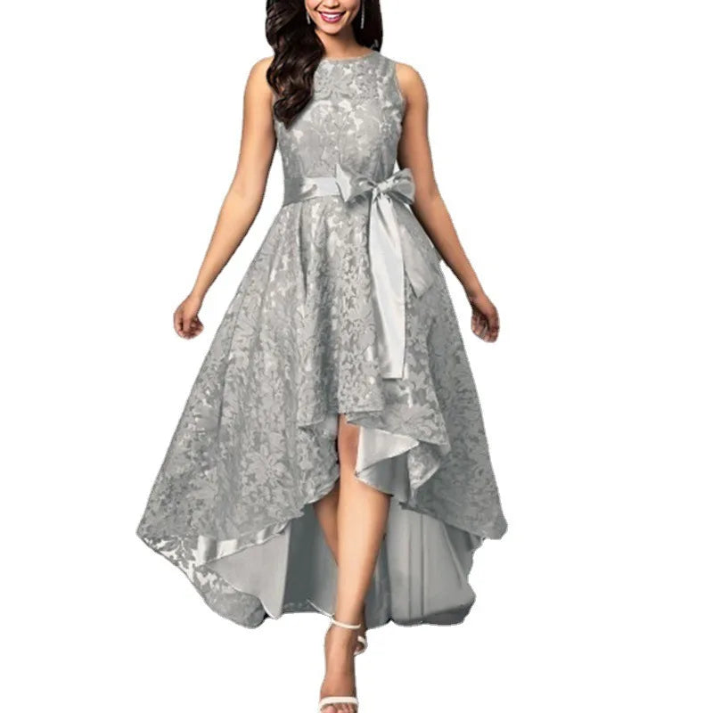 2026 Women's Wedding Bridesmaid Dress Elegant Lace Evening Sweet Party Dress Plus Size Slim High Waist Bow Maxi Dresses Female
