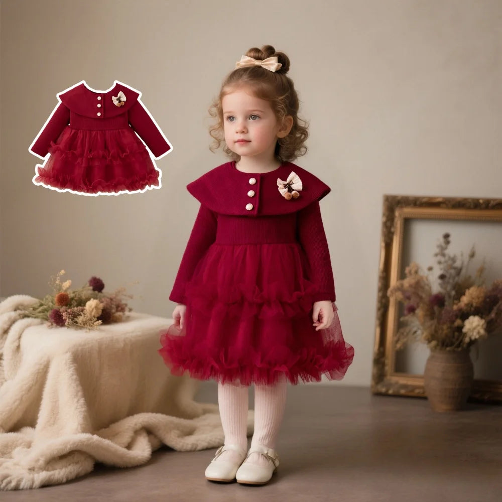 Girls' Dresses Spring/Fall Bow-Tie Tulle Baby Girl Dresses Adorable Wedding Flower Girl Outfits Baby Girl Clothes