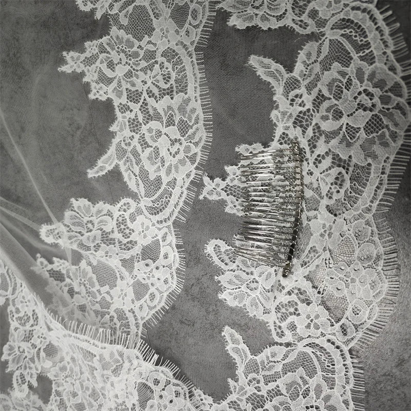 Customized Short Mantilla Wedding Veil with Eyelash Lace, 1m/1.5m/2m Short/Medium Length Veil with Hidden Comb, Single Tier Veil