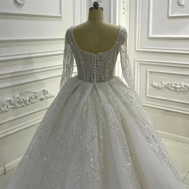 Customzied Luxury Glitter Modern Sweetheart Heavy Bead Rhinestone Mermaid Wedding Dress Overskirt Long Sleeves Bridal Gowns