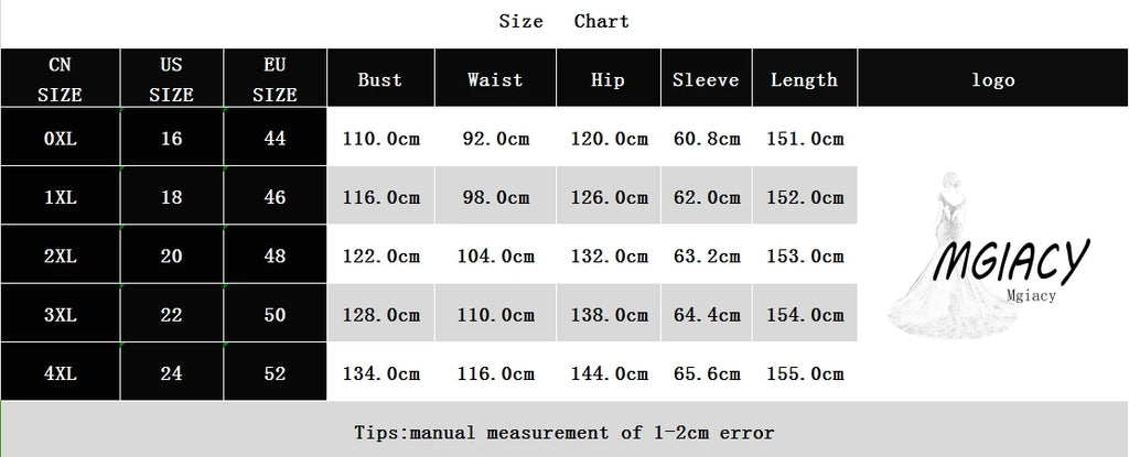 Mgiacy plus size  Round neck see-through sequin embroidery patchwork lantern long sleeve chiffon full skirt Evening gown