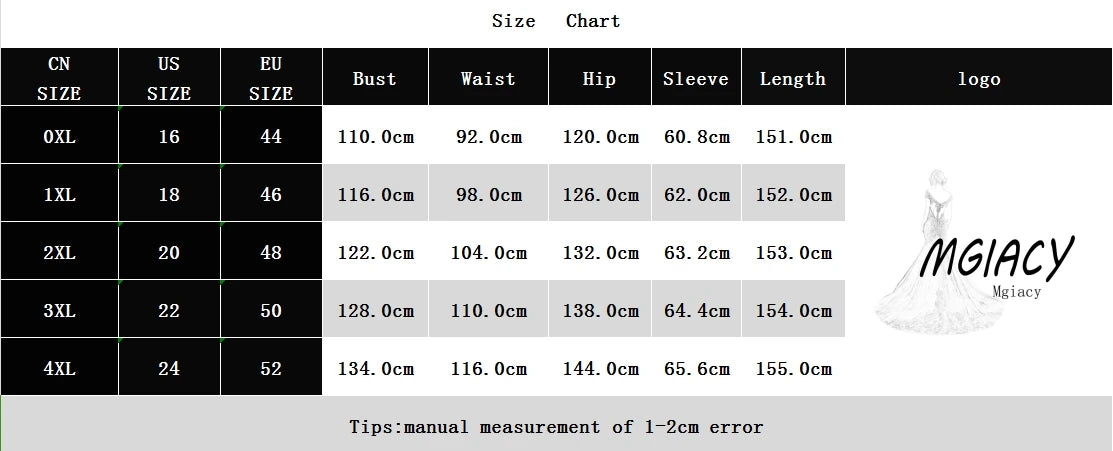 Mgiacy plus size  Round neck see-through sequin embroidery patchwork lantern long sleeve chiffon full skirt Evening gown