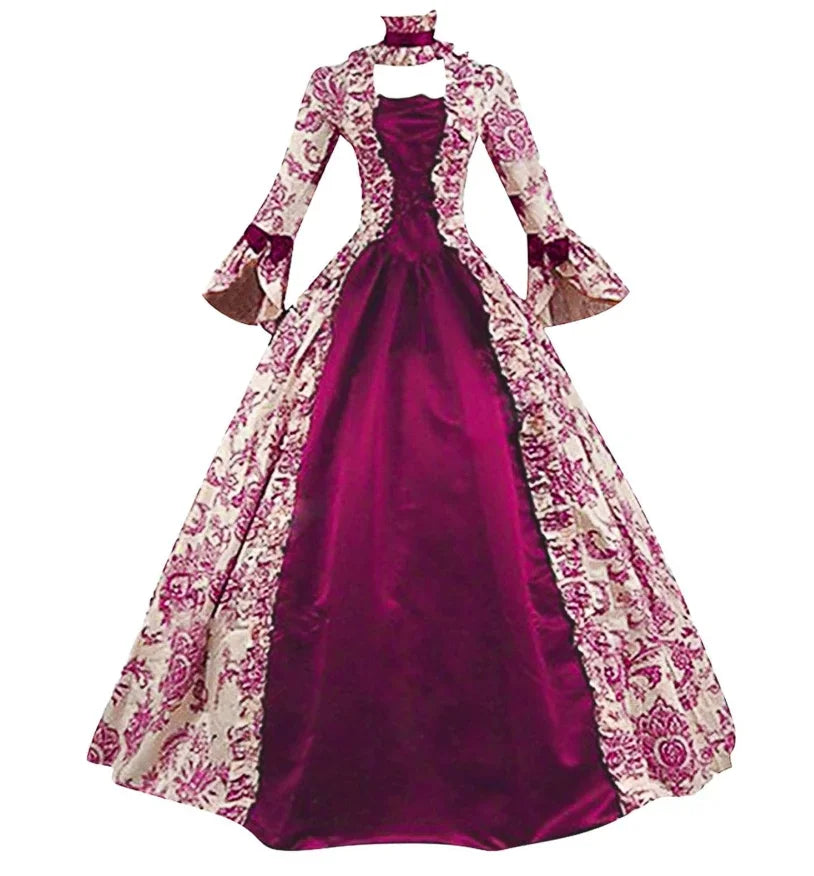 Plus Size Women Medieval  Marie Antoinette Cosplay Dress Purple Victorian Party Court Gown Renaissance Gothic Floral Robe