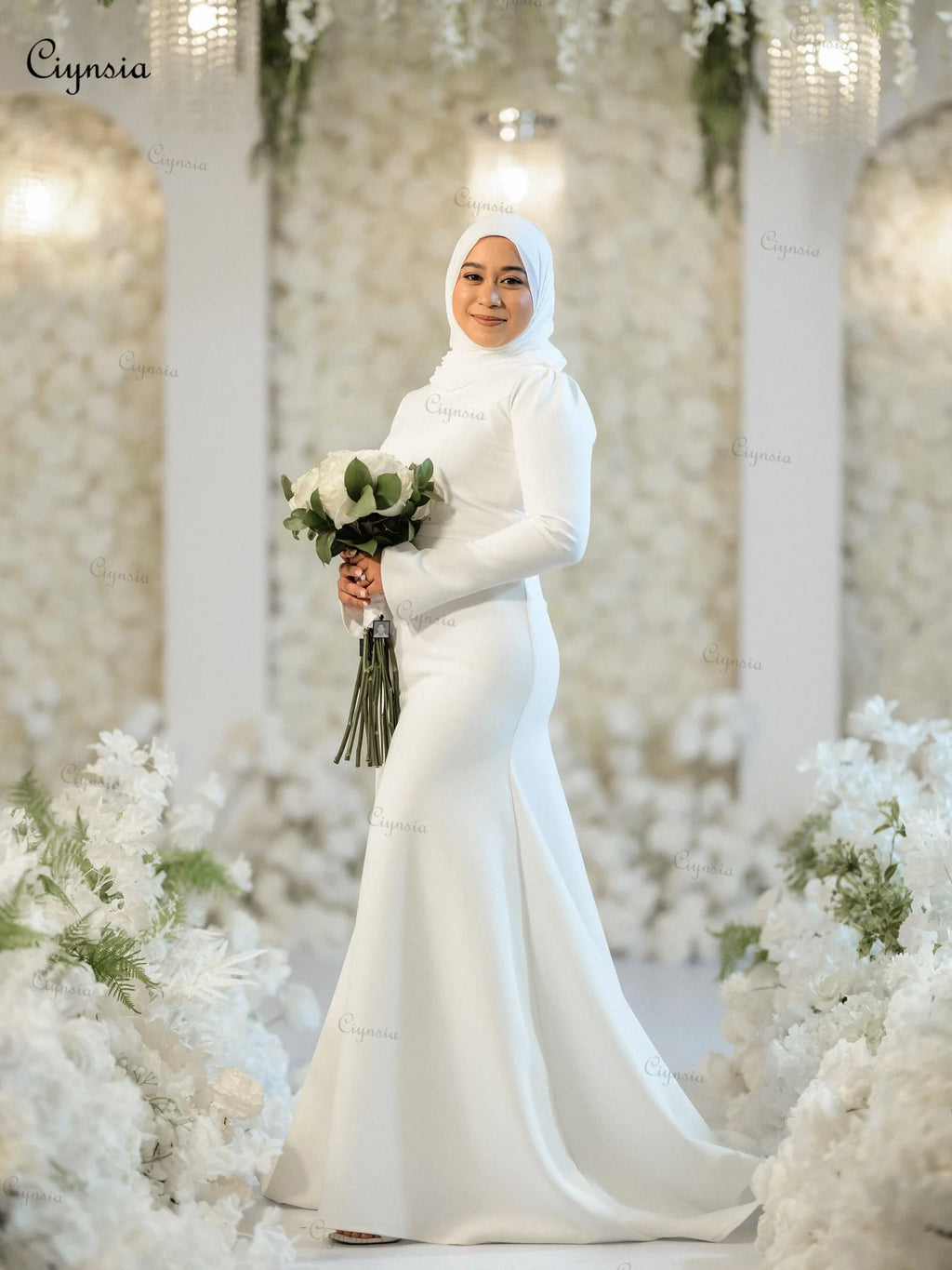 Modest Muslim Wedding Dresses Mermaid Soft Satin Simple Hijab Bridal Gowns for Bride Robe De Mariée 2026 New Customized