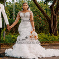 Luxury Crystal Wedding Dresses for Woman Full Sleeves Tulle Pleats Mermaid Bridal Gowns Customized Glitter vestidos de novia