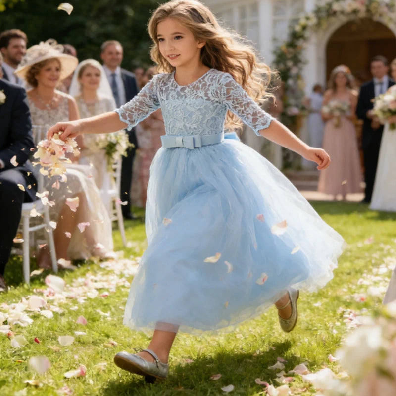 Teenager Girls White Bridesmaid Dresses Wedding Birthday Party Ball Gown Flower Girls First Communion Costume 3 to 14 Years