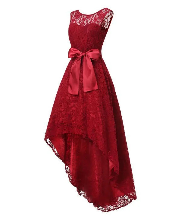 2026 Women's Wedding Bridesmaid Dress Elegant Lace Evening Sweet Party Dress Plus Size Slim High Waist Bow Maxi Dresses Female