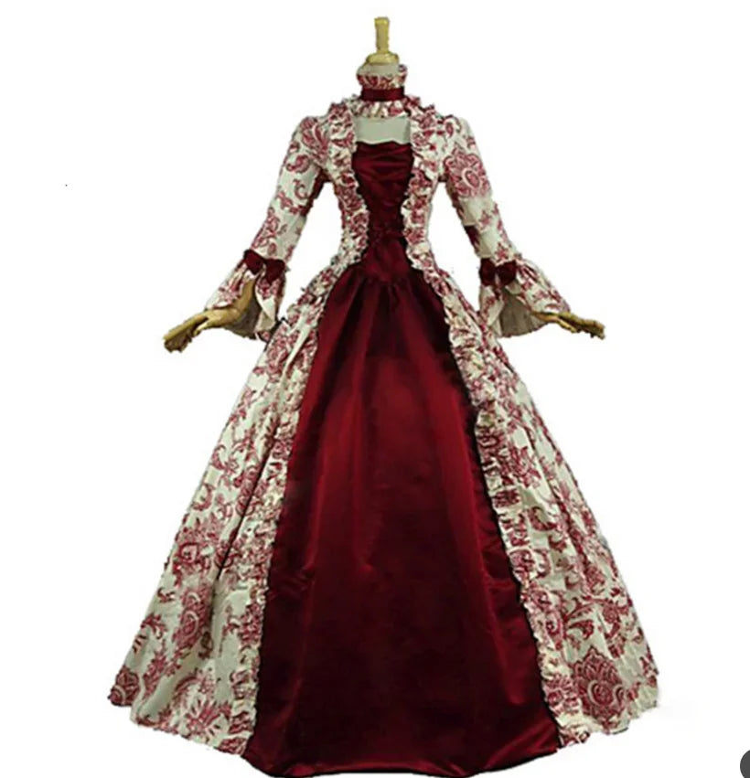 Plus Size Women Medieval  Marie Antoinette Cosplay Dress Purple Victorian Party Court Gown Renaissance Gothic Floral Robe