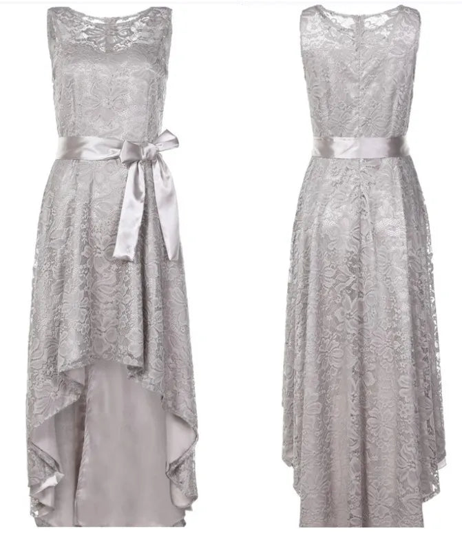 2026 Women's Wedding Bridesmaid Dress Elegant Lace Evening Sweet Party Dress Plus Size Slim High Waist Bow Maxi Dresses Female