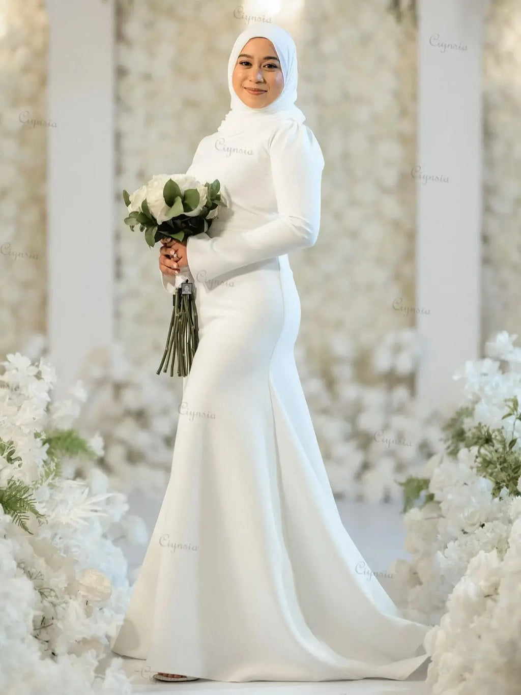 Modest Muslim Wedding Dresses Mermaid Soft Satin Simple Hijab Bridal Gowns for Bride Robe De Mariée 2026 New Customized