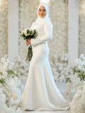 Modest Muslim Wedding Dresses Mermaid Soft Satin Simple Hijab Bridal Gowns for Bride Robe De Mariée 2026 New Customized