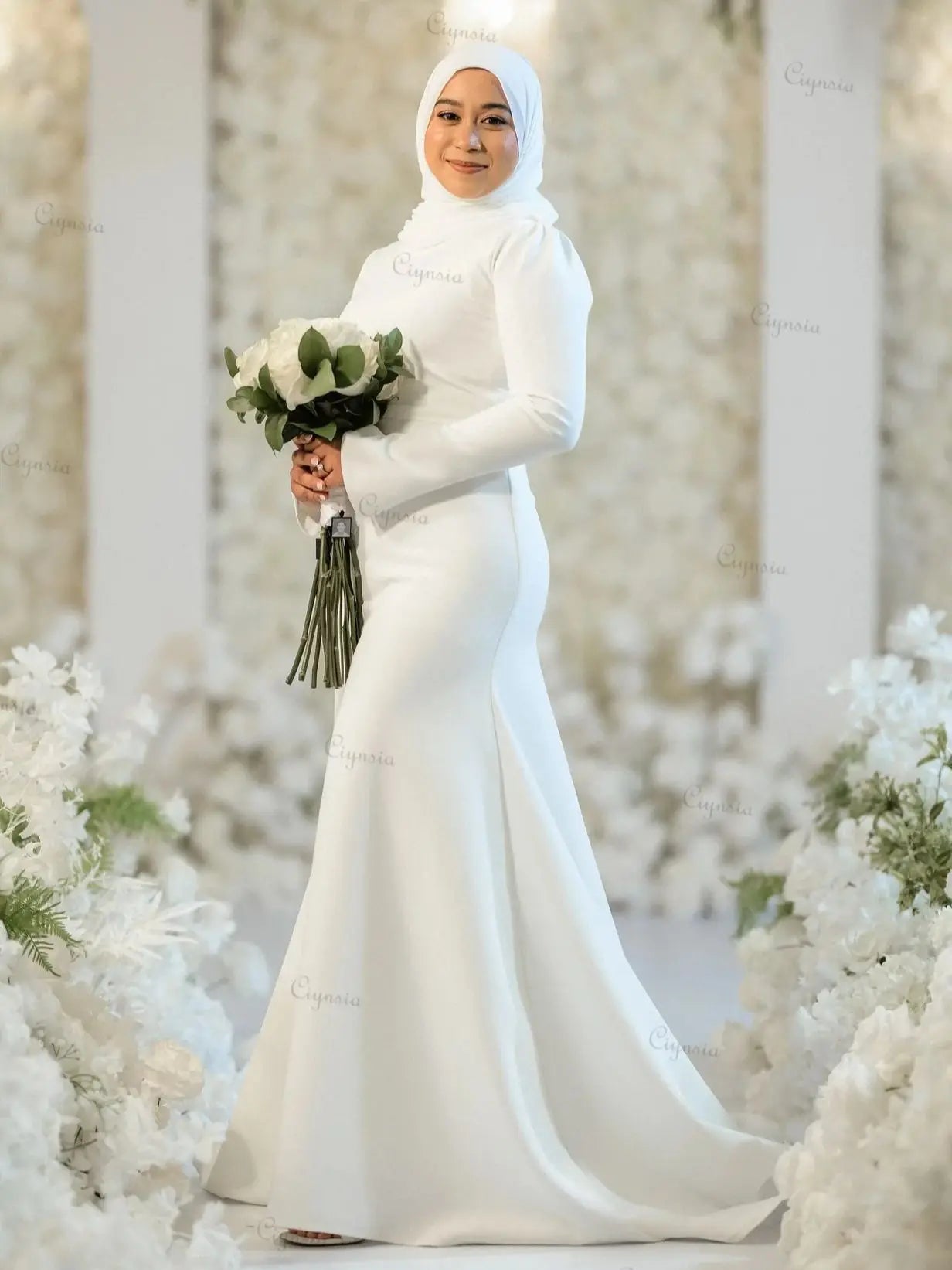Modest Muslim Wedding Dresses Mermaid Soft Satin Simple Hijab Bridal Gowns for Bride Robe De Mariée 2026 New Customized