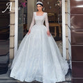 Wedding Dress With Embroidery Square Collar Sequins Princess Ball Gown Long Sleeve Backless Lace Up Customized Vestido De Novia