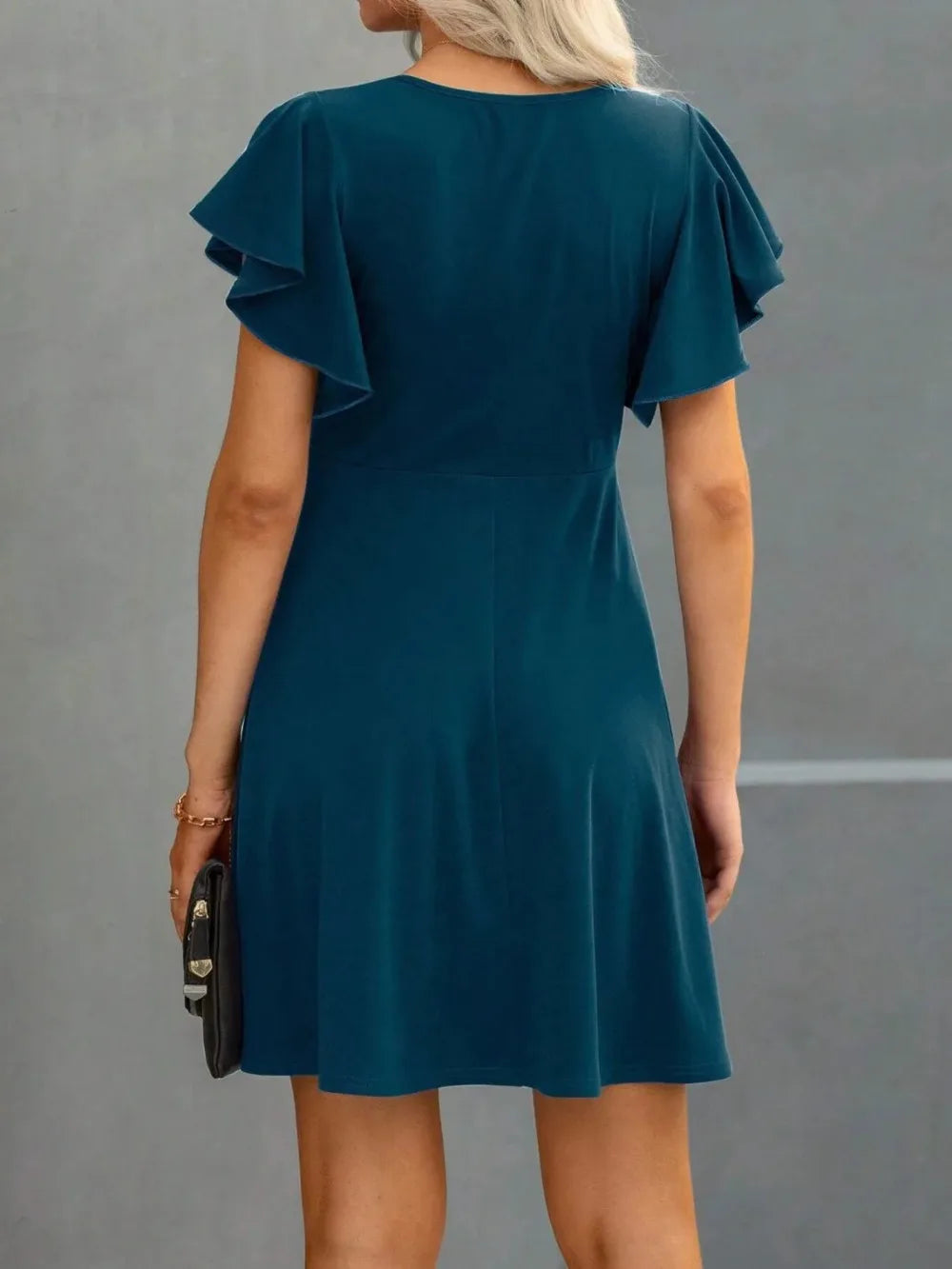 Plus Size Elegant Cocktail Women's Party Dresses Spring Summer Floral Ruffle Sleeve Crew Neck High Waist Flowy A Line Mini Dress