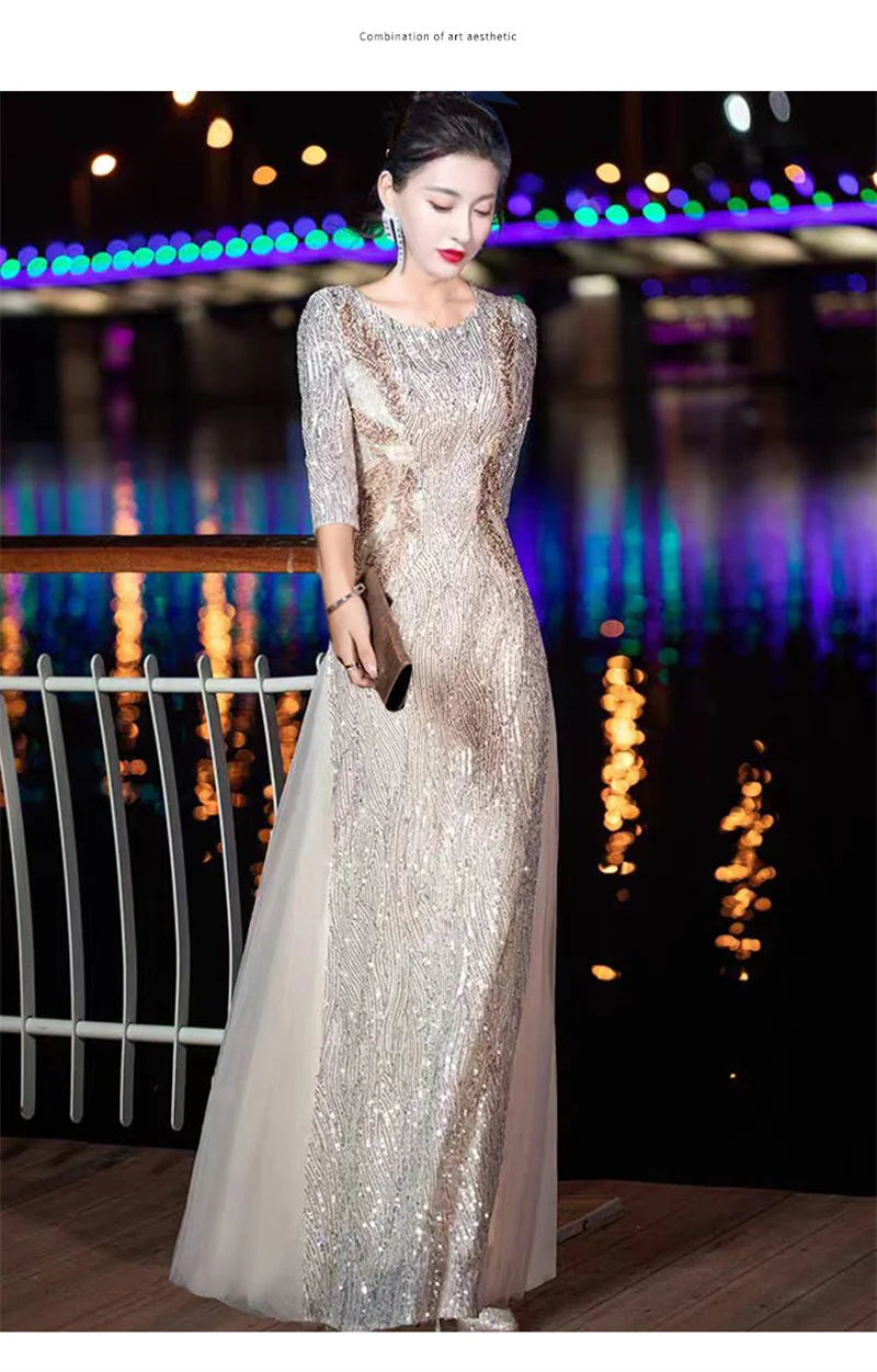 Evening Gown High-end Banquet Niche Light Luxury Host Steel Companion Conductor Choir Performance Costume Women's Long Dress WLF