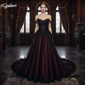 Black And Burgundy Gothic Wedding Dress Spaghetti Off-Shoulder Long A-Line Vintage Bridal Gowns Floral Lace Appliques Customized