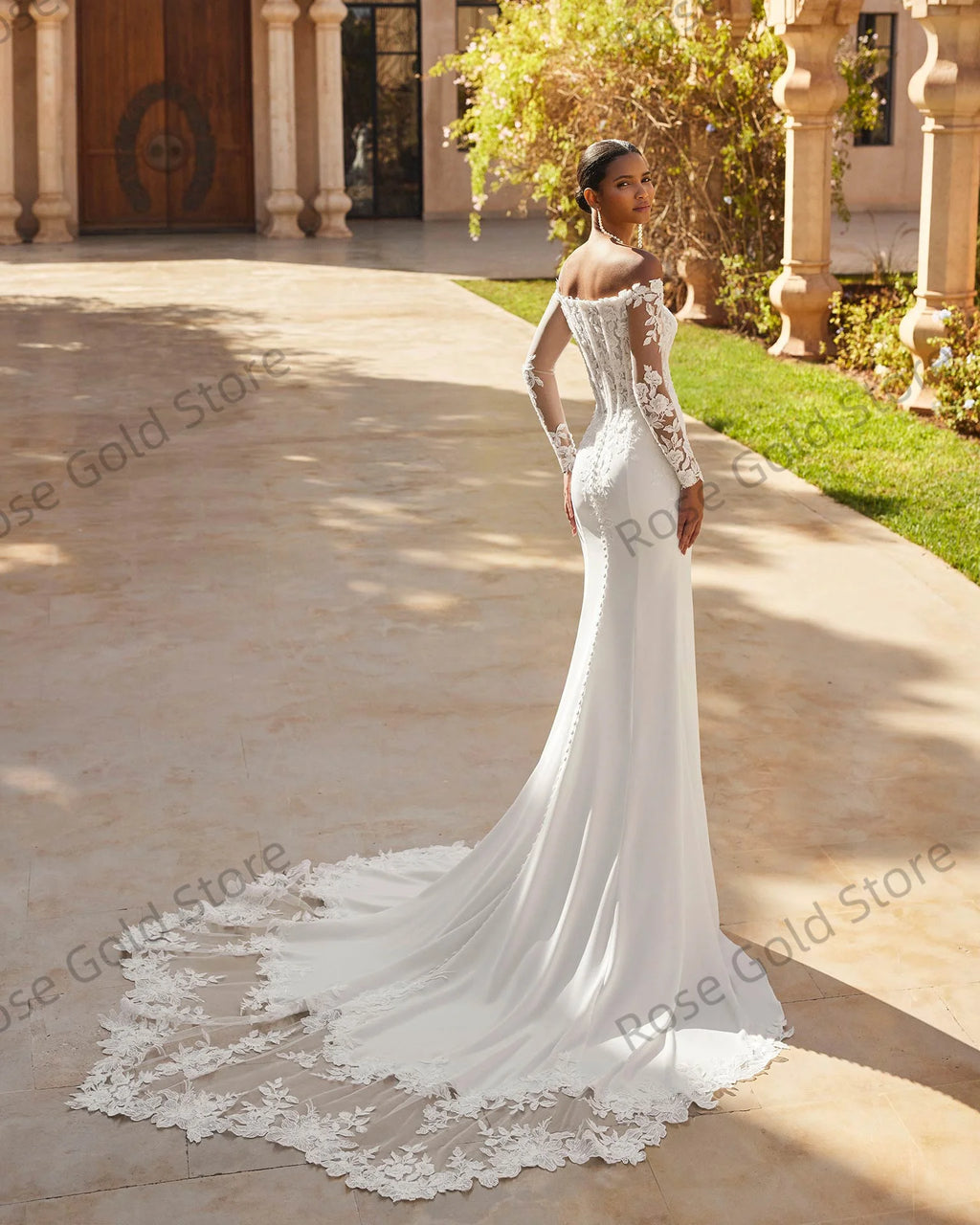 Gorgeous White Wedding Dresses Off Shoulder Full Sleeve Robes de Soriee with Lace Appliques Long Vestido De Noiva Customized